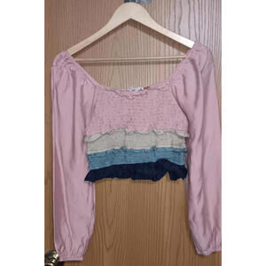 Idem Ditto Crop Long Sleeve Off The Shoulder Top Womens Size Small Puffed Cuffed